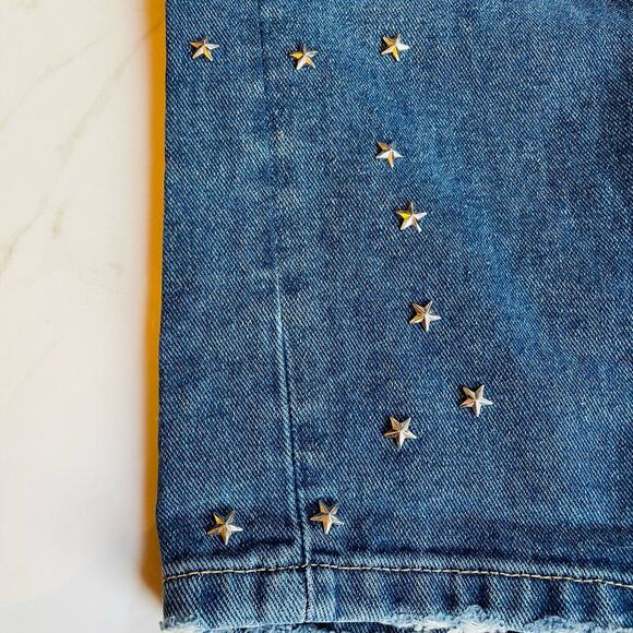 ZARA | Women’s Star Studded Mid Rise Straight Jeans Size 8 Fun Pop Button Fly - Picture 8 of 11